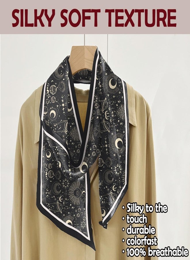 BHAHB Hair Head Scarf Silk Feeling Long Satin Neck Scarves for Handbag Cute Aesthetic Decoration Women Girls 59 * 6.7''-Moon Star - Image 3